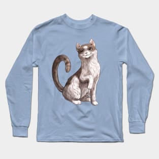 White and Gray Calico Cat Pet Portrait Long Sleeve T-Shirt